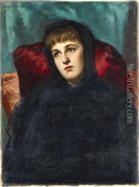 Portrait Of A Lady Before A Green Background Oil Painting - George Mosson