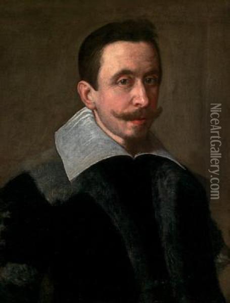 Ritratto Di Uomo Vestito Di Nero Con Largo Colletto Bianco Oil Painting - Leandro Bassano