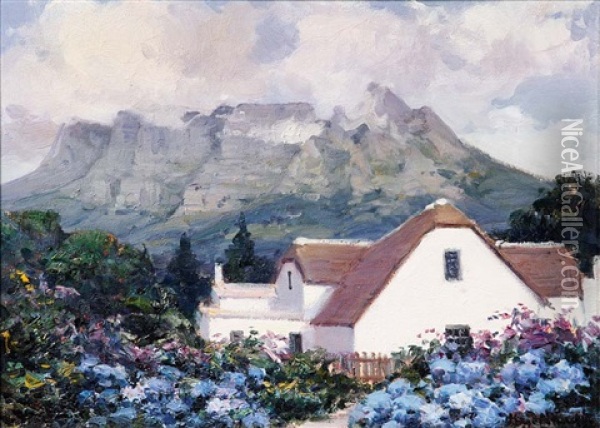 A Cape Homestead Oil Painting - Pieter Hugo Naude