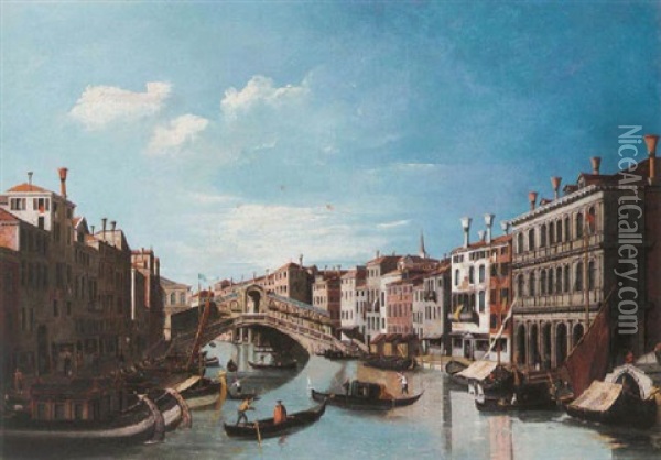 A View Of The Grand Canal, Venice, Looking North Towards The Rialto Bridge Oil Painting - William James