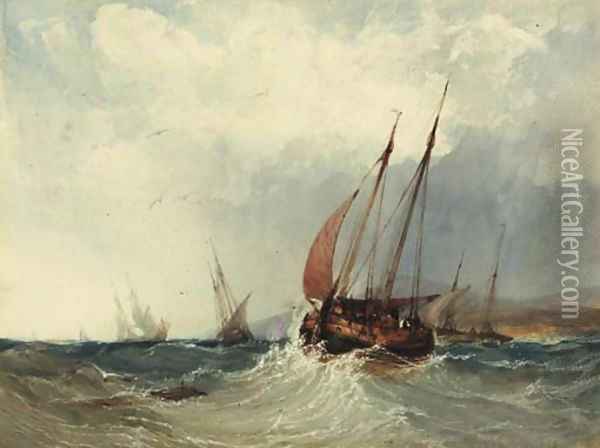 A trawler in a swell Oil Painting - Charles Bentley