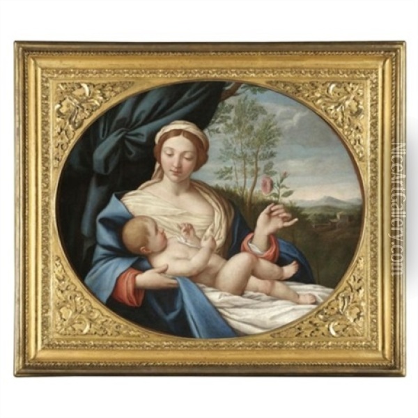 The Madonna And Child With The Rose Oil Painting - Giovanni Battista Salvi (Il Sassoferrato)
