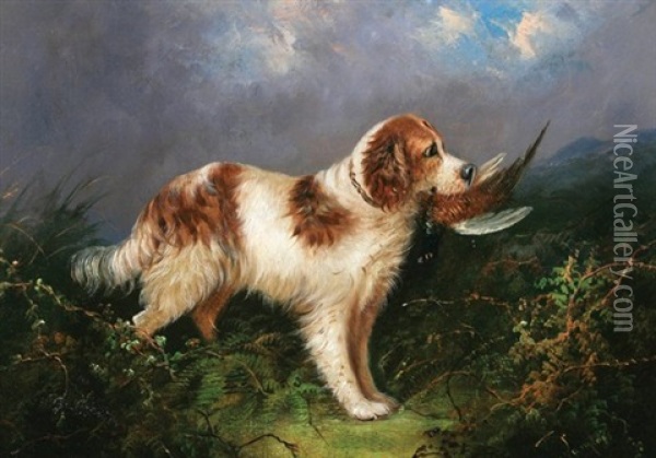 Spaniel With His Catch Oil Painting - J. Langlois