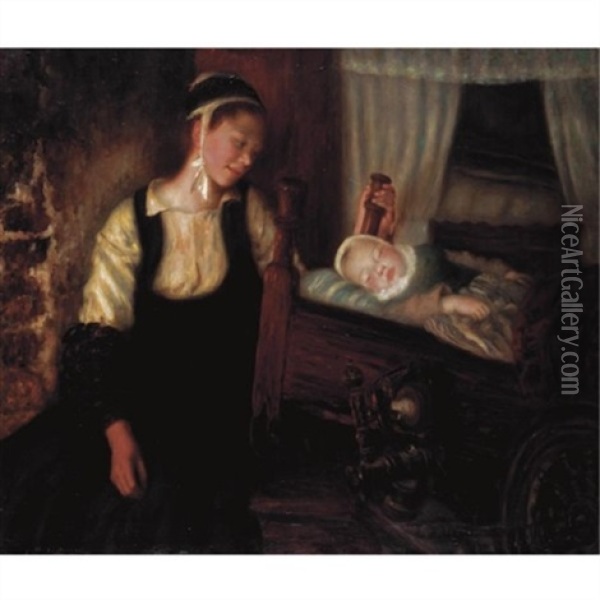 Rocking The Cradle Oil Painting - Henry d' Estienne