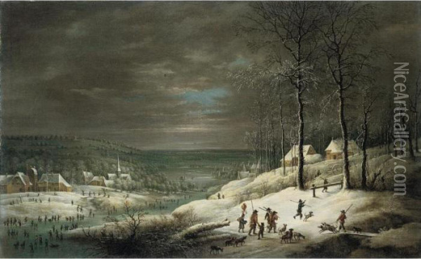 Winter Landscape With Hunters Oil Painting - Lucas Van Uden