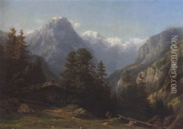 Berglandschaft Beim Linthtal Oil Painting - Jean Philippe George-Julliard