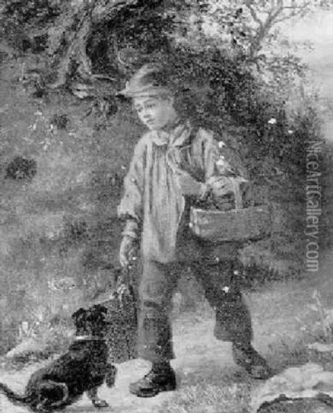 Ein Bauernbursche Begegnet Auf Einem Feldweg Einem Hund Oil Painting - Henry John Yeend King