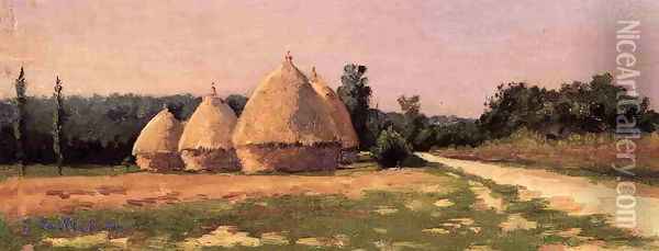 Landscape With Haystacks Oil Painting - Gustave Caillebotte