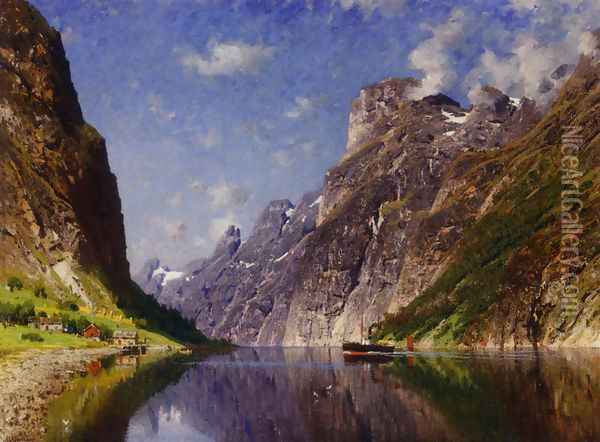 View of a Fjord Oil Painting - Adelsteen Normann