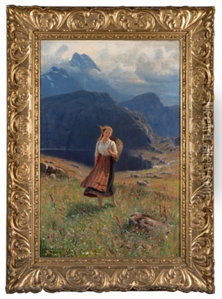 Junges Madchen Vor Fjordlandschaft Oil Painting - Hans Dahl