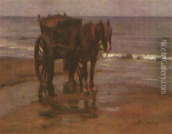 Pferdegespann Am Fischerstrand Oil Painting - Wilhelm Hambuechen