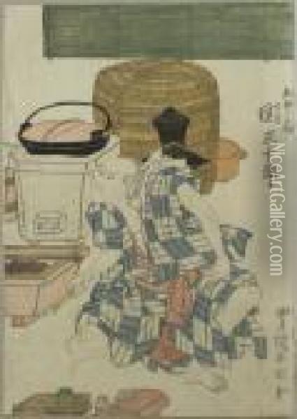 I . Seki Sanjuro Als Fischh?ndler Tsurifune Sabu In Einer K?che. Japan Oil Painting - Toyokuni