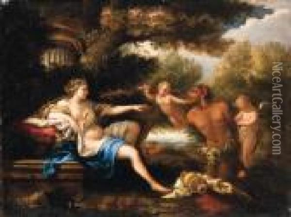 Diana And Bacchus Oil Painting - Cirlce Of Filippo Lauri