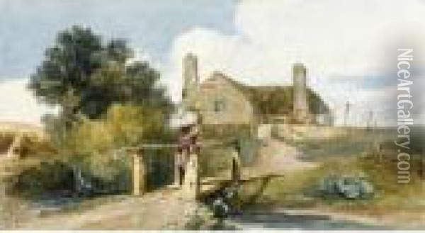 A Washerwoman Returning To A Cottage Oil Painting - David I Cox