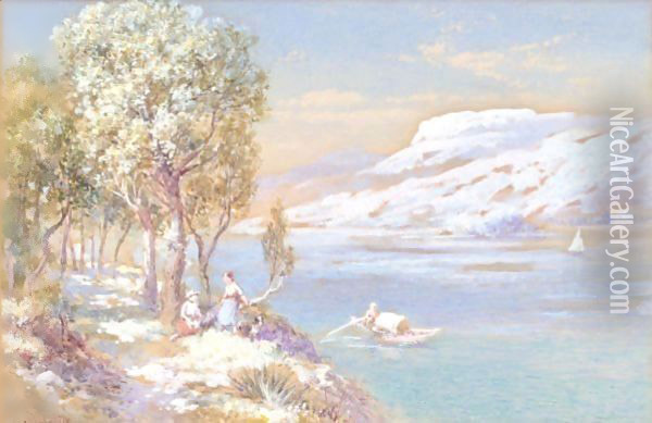 Italian Lake Scene Oil Painting - Charles Rowbotham