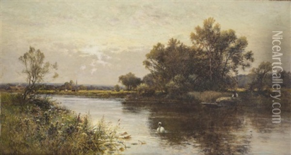 Penton Hook On The Thames Oil Painting - Alfred Glendening Jr.