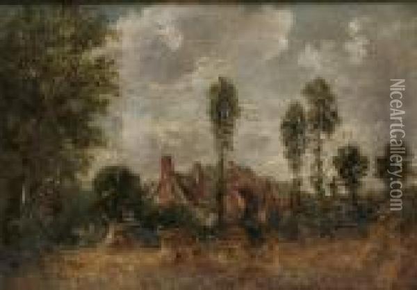 Landscape With Cottages Oil Painting - John Constable