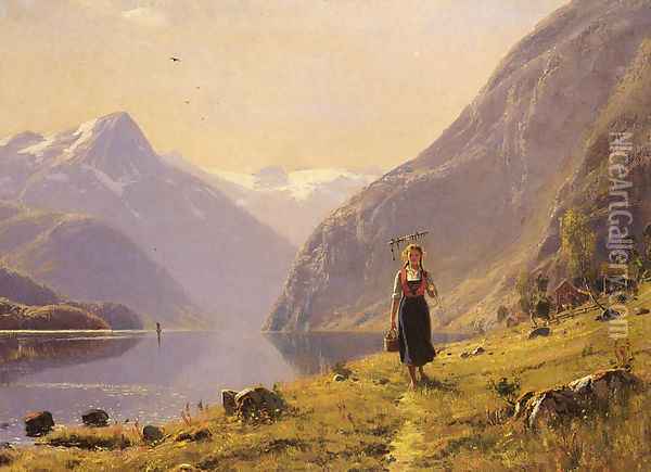 By The FJord Oil Painting - Hans Dahl