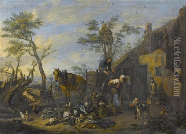 Aufbruch Zum Gemusemarkt Oil Painting - Pieter van Bloemen