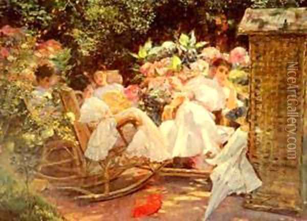 Ladies In A Garden Oil Painting - Jose Villegas Cordero
