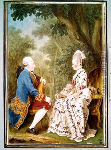 Monsieur Desgouttes and Marie Charlotte de Lallemant de Levignen Oil Painting - Louis Carrogis Carmontelle