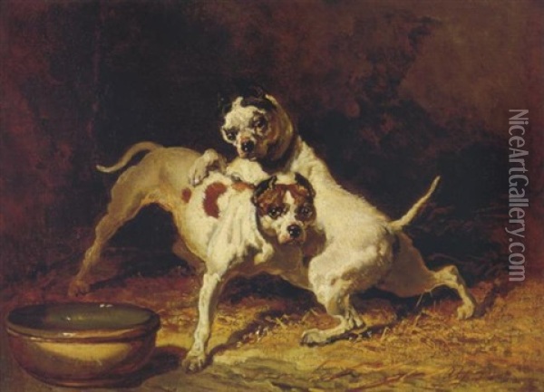 Spielende Hunde Oil Painting - Alfred De Dreux