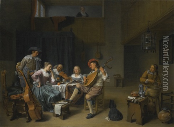 A Musical Company In An Interior Oil Painting - Hendrick Martensz Sorgh