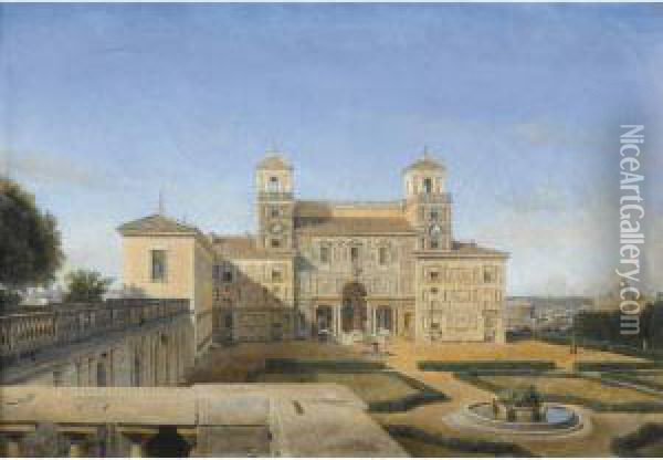 Vue Des Jardins De La Villa Medicis A Rome Oil Painting - Alphonse Henri Perin