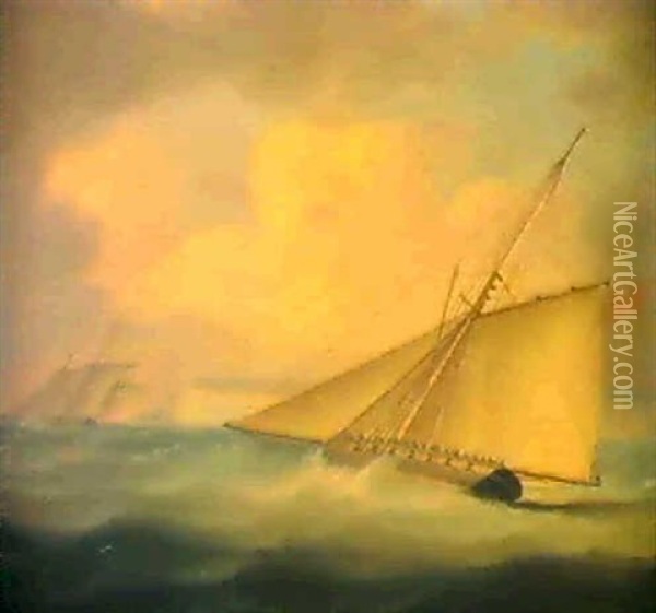 An Armed Cutter Off The Coast Oil Painting - Thomas Buttersworth