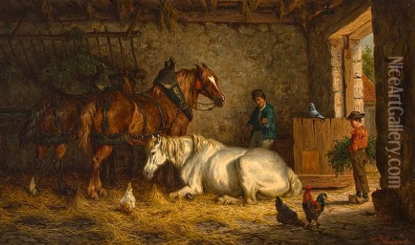 The Interior Of A Stable Oil Painting - Willem Jacobus Boogaard