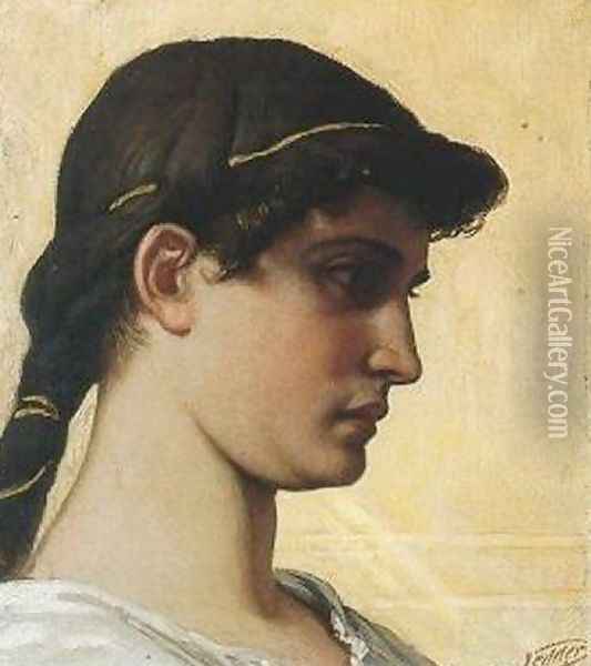Head of a Roman Maiden Oil Painting - Elihu Vedder