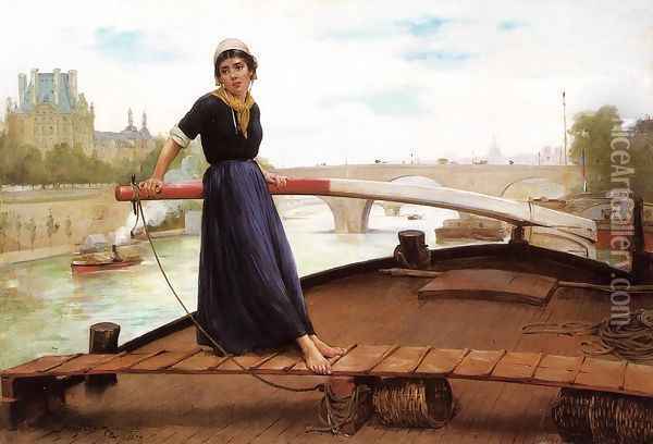 Along the Seine Oil Painting - Henry Bacon