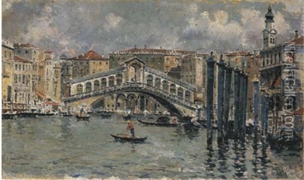 Venezia, Ponte Di Rialto Oil Painting - Antonio Maria de Reyna Manescau