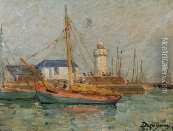Barque Rose Pres Du Phare Oil Painting - Emile Alfred Dezaunay