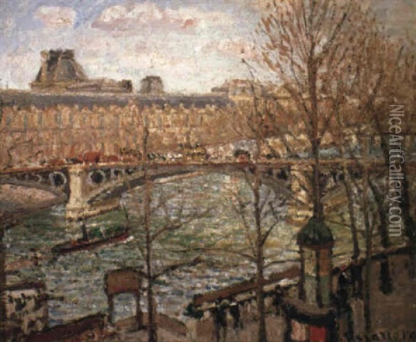 Le Pont Du Carrousel, Apres-midi Oil Painting - Camille Pissarro