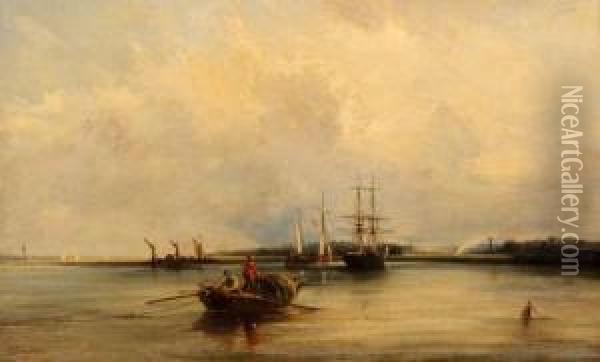Estuary Scene With Shipping Oil Painting - George Chambers