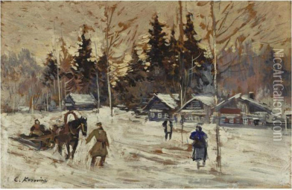 Sledding Through The Village Oil Painting - Konstantin Alexeievitch Korovin
