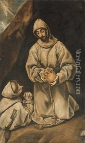 Saint Francis Of Assisi And Brother Leo In Meditation Oil Painting -  El Greco