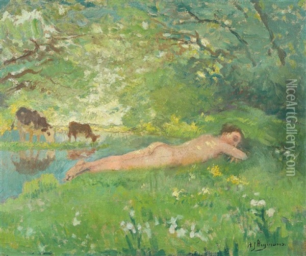 De Koeienhoedster - La Vachere Oil Painting - Adriaan Josef Heymans
