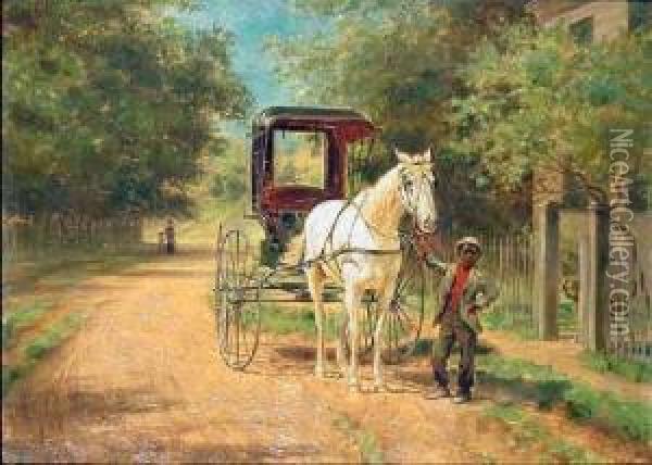 The Coach Awaits Oil Painting - Edward Lamson Henry
