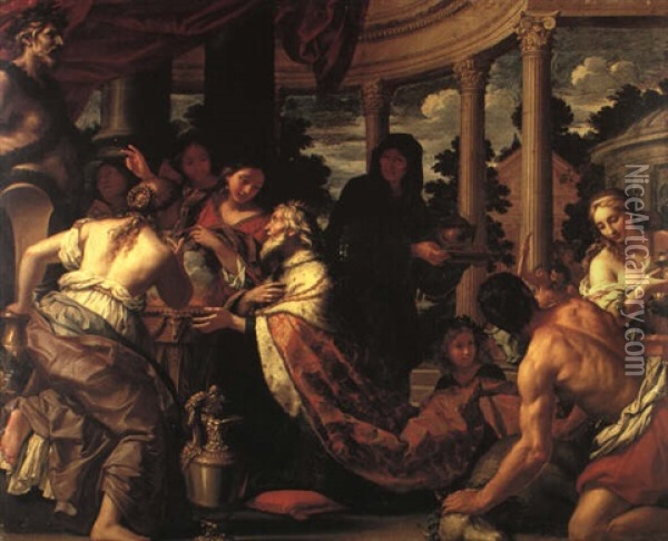 The Idolatry Of Solomon Oil Painting - Antonio (Lucchese) Franchi
