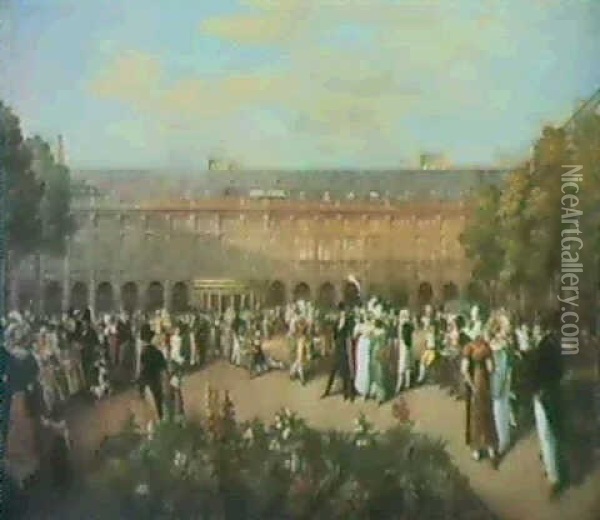 La Promenade Dans Les Jardins Du Palais Royal Oil Painting - Georg Emanuel Opitz