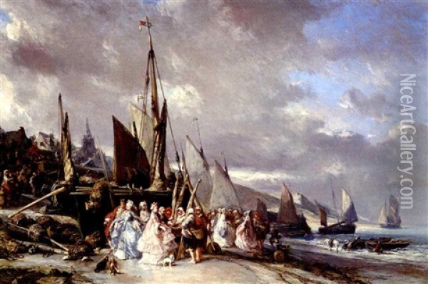 Scene De Port Oil Painting - Louis-Gabriel-Eugene Isabey