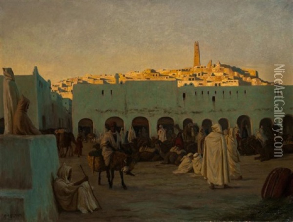 Scene De Marche A Ghardaia Oil Painting - August Johannes le Gras