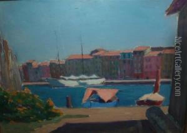 Village Maritime Du Sud Oil Painting - Jacques Peretto