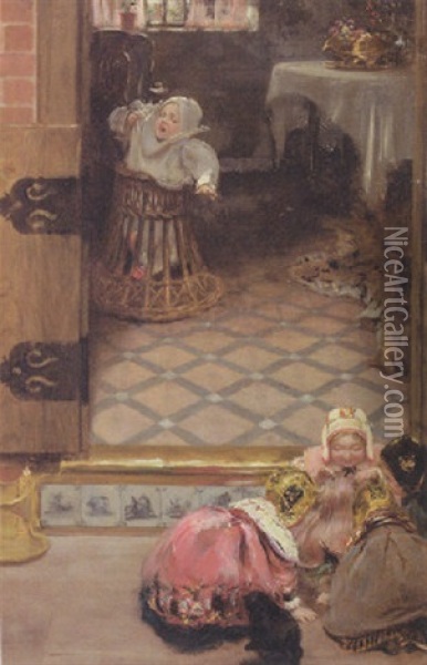 Interior With Children Playing Oil Painting - Joseph Thorburn Ross