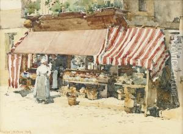 A Normandy Fruit Shop, St. 
Pierre-sur-dives (illustrated);returning Home; And On The Road Near 
Gamaches, France Oil Painting - Charles John Watson