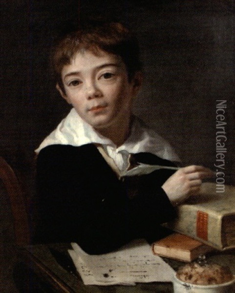 Portrait D'un Jeune Garcon A Son Bureau Oil Painting - Michel Martin Drolling