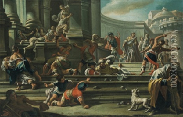 Die Steinigung Des Heiligen Stephan (in Collab. W/others) Oil Painting - Giuseppe Bonito