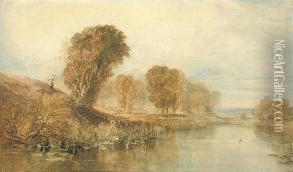 View On The River Brent, North London Oil Painting - Joseph Mallord William Turner